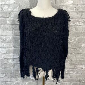 Line & Dot Black Jeanne Fringe Crew Neck Sweater